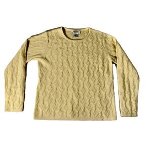 Talbots Petites 100% Cashmere Yellow Cable Knit Sweater Size P Soft Luxury